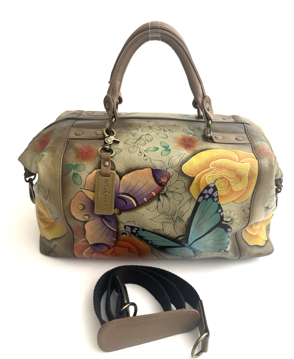 Anna by Anuschka Large Travel Bag Hand-Painted Leather Floral Paradise Tan 8323